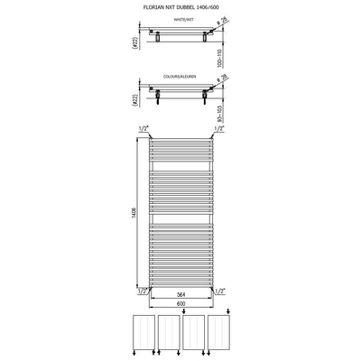 Plieger Florian Nxt designradiator dubbel horizontaal 1406x600mm 1153W pergamon