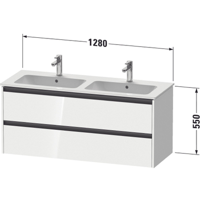 Duravit Ketho 2 wastafelonderbouwkast met 2 laden voor dubbele wastafel 128x48x55cm met grepen antraciet betongrijs mat