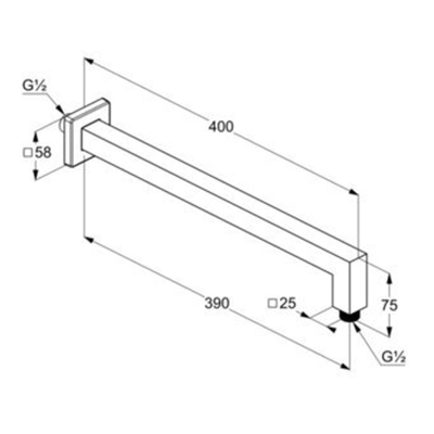 Kludi A-QA douchearm wandbevestiging 1/2x40cm met vierkante rozet chroom