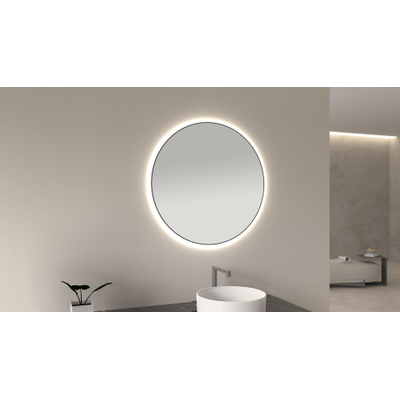 Wiesbaden Novi ronde spiegel met LED, dimbaar 100 cm mat zwart - verlichting kapot - OUTLET UDEN