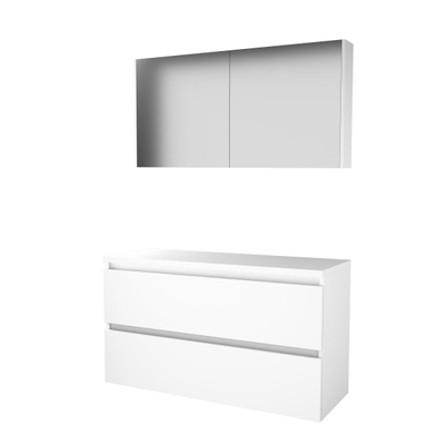 Basic-Line Comfort 46 badkamermeubelset - 120x46cm - greeploos - 2 lades - wastafelblad - Spiegelkast - MDF lak Ice White