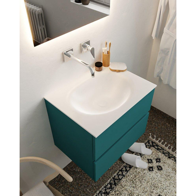 MONDIAZ VICA Badkamermeubelset - 60cm - 2 lades - wasbak Moon midden - 0 kraangaten - solid surface smag