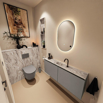 MONDIAZ TURE-DLUX 120cm toiletmeubel Smoke. EDEN wastafel Glace positie midden. Met 1 kraangat.