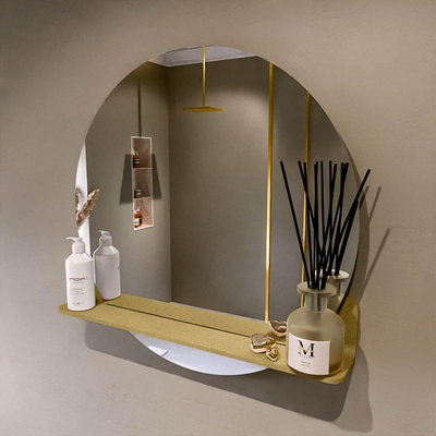 Mondiaz SPOT Badkamerspiegel - rond 70cm - spiegelplanchet - kleur Oro