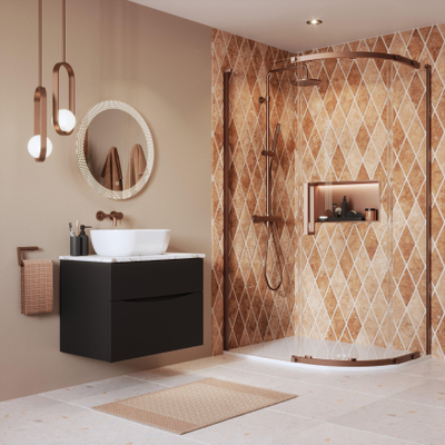 Crosswater Asura Kwartronde Douchedeur - 8mm - 100x80cm - met zijwand - hendel gecanneleerd - geborsteld brons