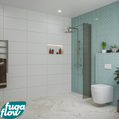 FugaFlow Eccelente Vetro inloopdouche badkamer - 30x200cm - rookglas - wandarm - gunmetal