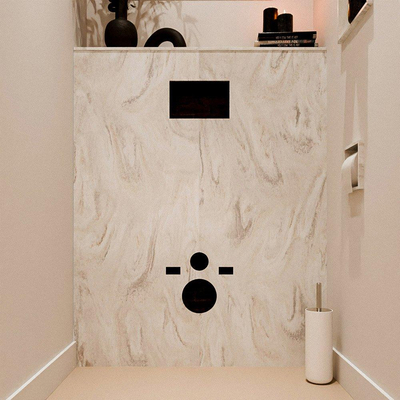 MONDIAZ HOPE Toiletplaat Set - solid surface achterwand - 100x125cm - Planchet 100x23cm - voorgeboord - Ostra