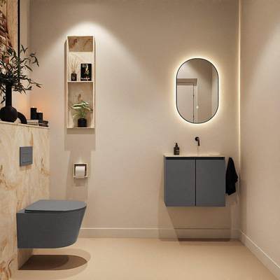 MONDIAZ TURE-DLUX 60cm toiletmeubel Dark Grey. EDEN wastafel Frappe positie rechts. Zonder kraangat.