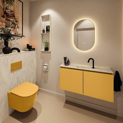 MONDIAZ TURE-DLUX 100cm toiletmeubel Ocher. EDEN wastafel Ostra positie midden. Met 1 kraangat.