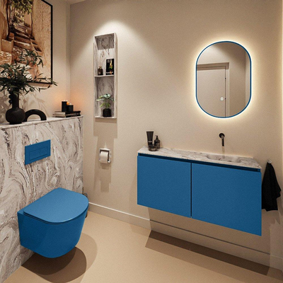 MONDIAZ TURE-DLUX 100cm toiletmeubel Jeans. EDEN wastafel Glace positie rechts. Zonder kraangat.