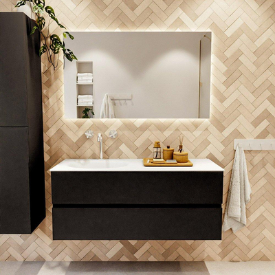 MONDIAZ VICA 120cm badmeubel onderkast Urban 2 lades. Wastafel MOON links 1 kraangat, kleur Talc.