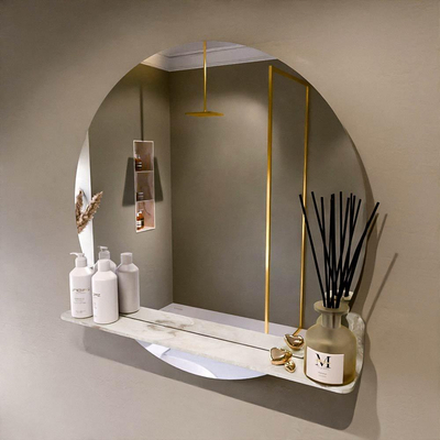 Mondiaz SPOT Badkamerspiegel - rond 80cm - spiegelplanchet - kleur Frappe