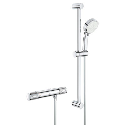 GROHE Grohtherm-1000 Performance renovatieset thermostatisch zonder koppelingen HOH=12cm met glijstang 60cm en hoofddouche 2 standen chroom