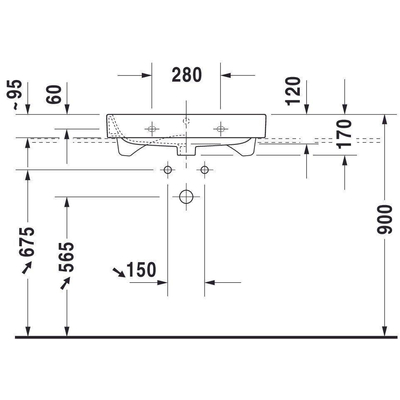 Duravit HappyD 2 meubelwastafel geslepen m. overloop m. 1 kraangat 65x50.5cm wit