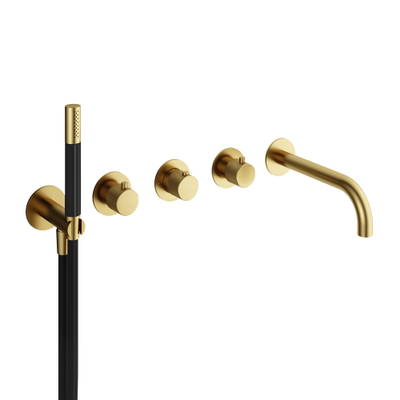 Hotbath Cobber X afbouwdeel voor douchethermostaat met 2 stopkranen met uitloop geborsteld messing pvd