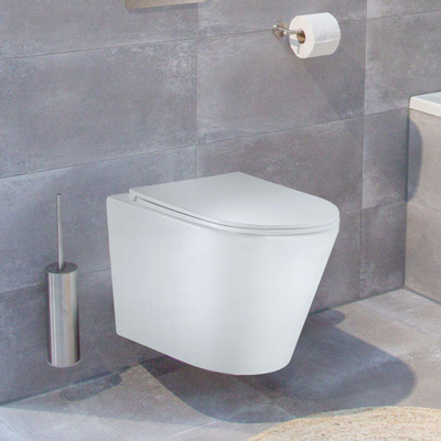 QeramiQ Dely toiletset - 36.3x51.7cm - Geberit UP320 inbouwreservoir - softclose zitting - bedieningsplaat messing geborsteld - ronde knoppen - wit