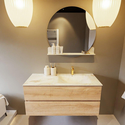 MONDIAZ VICA-DLUX Badkamermeubelset - 110cm - onderkast washed oak - 2 lades - inbouw wastafel cloud rechts - 1 kraangat - 60cm hoge versie - frape