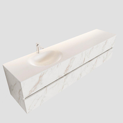 MONDIAZ VICA Badkamermeubelset - 200cm - 4 lades - wasbak Moon links - 1 kraangat - solid surface carrara marmer