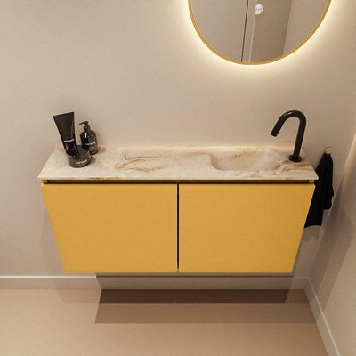 MONDIAZ TURE-DLUX 100cm toiletmeubel Ocher. EDEN wastafel Frappe positie rechts. Met 1 kraangat.