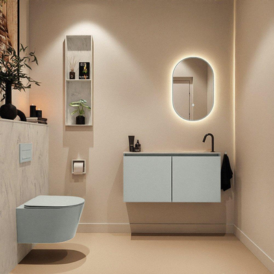 MONDIAZ TURE-DLUX 100cm toiletmeubel Greey. EDEN wastafel Opalo positie rechts. Met 1 kraangat.
