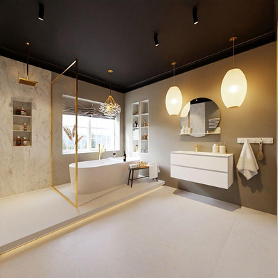 MONDIAZ VICA-DLUX Badkamermeubelset - 100cm - onderkast talc - 2 lades - inbouw wastafel cloud links - 1 kraangat - 60cm hoge versie - opalo