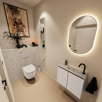 MONDIAZ TURE-DLUX 60cm toiletmeubel Linen. EDEN wastafel Opalo positie rechts. Met 1 kraangat.
