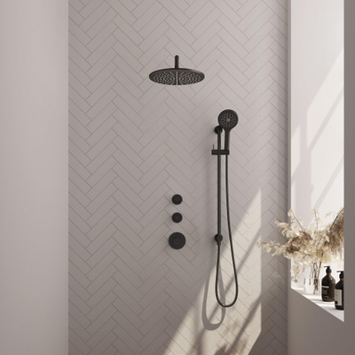 Brauer Black Carving Regendoucheset inbouw - hoofddouche 30cm - Wandarm - glijstang - met inbouwdeel - 3 Carving knoppen - handdouche Rond 1 stand - mat zwart