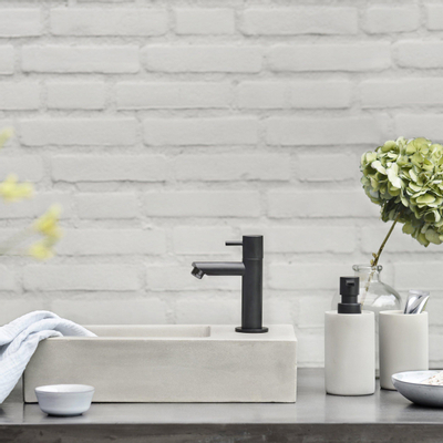 Differnz Ravo fonteinset - 38.5x18.5x9cm - Rechthoek - 1 kraangat - Recht matte zwarte kraan - beton lichtgrijs