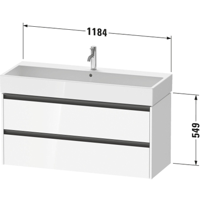 Duravit Ketho 2 wastafelonderbouwkast met 2 lade voor enkele wastafel 118.4x46x54.9cm met grepen antraciet noten mat