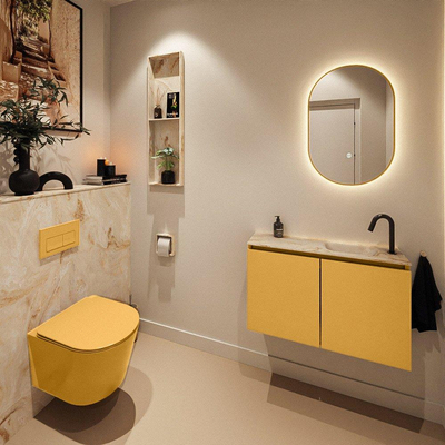 MONDIAZ TURE-DLUX 80cm toiletmeubel Ocher. EDEN wastafel Frappe positie rechts. Met 1 kraangat.