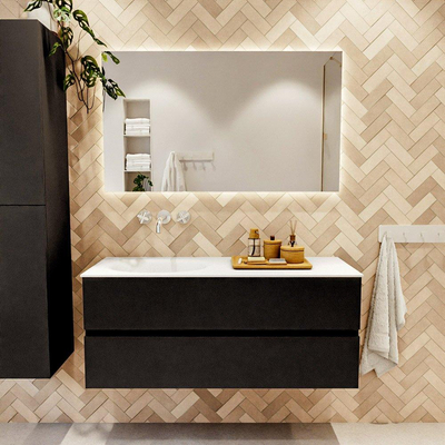 MONDIAZ VICA 120cm badmeubel onderkast Urban 2 lades. Wastafel MOON links zonder kraangat, kleur Talc.