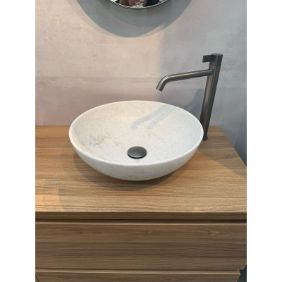 INK Convex 40 Opbouw Waskom - 40x40x13cm - rond - natuursteen - Mat wit marmer