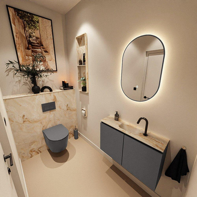 MONDIAZ TURE-DLUX 80cm toiletmeubel Dark Grey. EDEN wastafel Frappe positie midden. Met 1 kraangat.