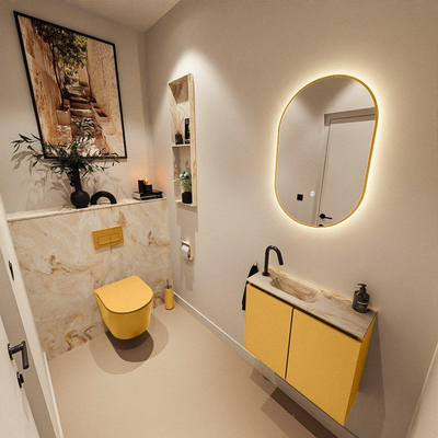 MONDIAZ TURE-DLUX 60cm toiletmeubel Ocher. EDEN wastafel Frappe positie links. Met 1 kraangat.