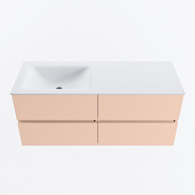MONDIAZ VICA Badkamermeubelset - 120cm - onderkast rosee - 4 lades - wastafel cloud links - 1 kraangat - 60cm hoge versie - talc