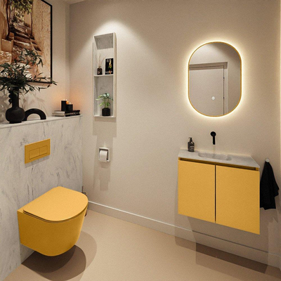 MONDIAZ TURE-DLUX 60cm toiletmeubel Ocher. EDEN wastafel Opalo positie midden. Zonder kraangat.