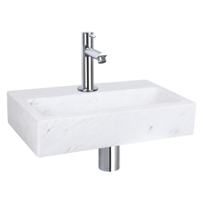 Differnz Flat fonteinset - 38x24x8cm - Rechthoek - 1 kraangat - Recht chromen kraan - Marmer Wit