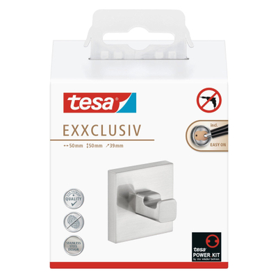 Tesa Exxclusiv Handdoekhaak 8x8.5x6.5cm zonder boren Zelfklevend Metaal roestvrij staal