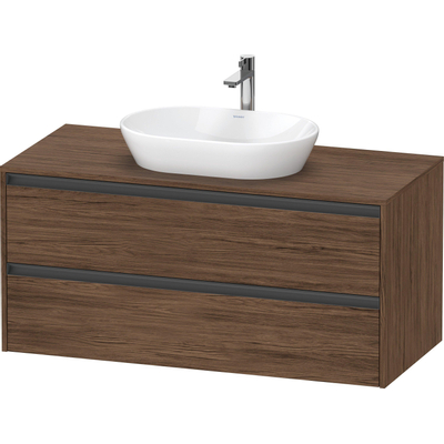 Duravit Ketho 2 wastafelonderbouwkast incl. consoleplaat met 2 laden 120x55x56.8cm met handgrepen antraciet donker noten mat