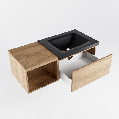 MONDIAZ BUKLA 100cm badmeubel met open module 40 kleur Washed Oak met 1 lade. Wastafel CLOUD rechts 0 kraangaten kleur Urban.
