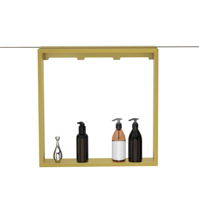 Fortifura Galeria schap met 4 haken - voor douchewand - 50x50x6.5cm - geborsteld messing (goud)