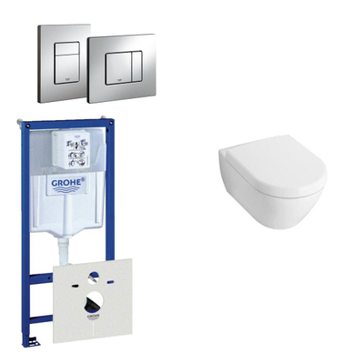 Villeroy en Boch Subway Compact toiletset bestaande uit inbouwreservoir, diepspoel wandcloset met toiletzitting en bedieningsplaat verticaal/horizontaal chroom