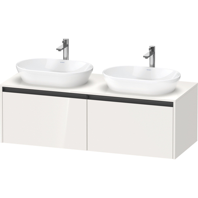 Duravit Ketho 2 wastafelonderbouwkast incl. consoleplaat met 2 laden voor dubbele waskommen 140x55x45.9cm met handgrepen antraciet hoogglans wit