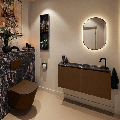 MONDIAZ TURE-DLUX 100cm toiletmeubel Rust. EDEN wastafel Lava positie rechts. Met 1 kraangat.