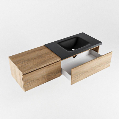 MONDIAZ BUKLA 140cm badmeubel met module 60 kleur Washed Oak met 2 lades. Wastafel CLOUD rechts 1 kraangat kleur Urban.