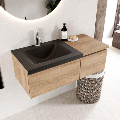 MONDIAZ BUKLA 100cm badmeubel met module 40 kleur Washed Oak met 2 lades. Wastafel CLOUD links 1 kraangat kleur Urban.