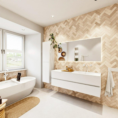 MONDIAZ VICA 150cm badmeubel onderkast Talc 2 lades. Wastafel MOON rechts 1 kraangat, kleur Talc.