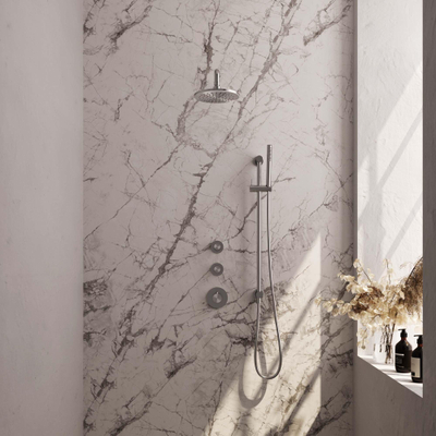 Brauer Brushed Edition Regendoucheset inbouw - hoofddouche 20cm - Wandarm - glijstang - met inbouwdeel - Gladde knoppen - handdouche Staaf 1 stand - PVD - geborsteld RVS