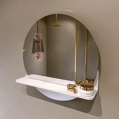 Mondiaz SPOT Badkamerspiegel - rond 50cm - spiegelplanchet - kleur Talc