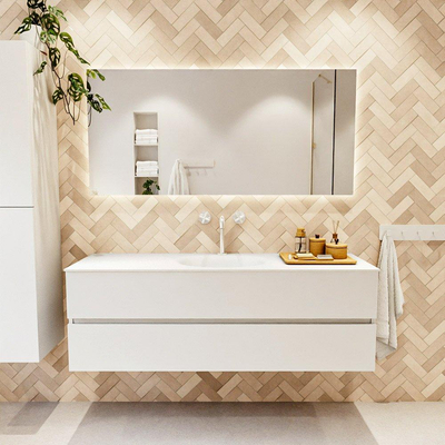 MONDIAZ VICA 150cm badmeubel onderkast Talc 2 lades. Wastafel MOON midden 1 kraangat, kleur Talc.